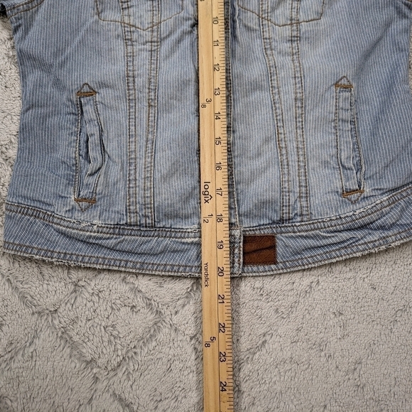 Pilcro and The Letterpress Jacket Women's M Blue Stripe Jean Denim Button Down  - Picture 5 of 8
